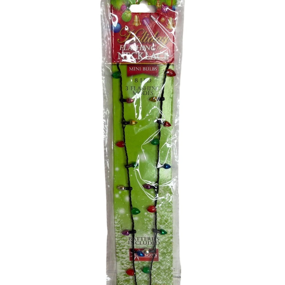 Seasons Holiday Flashing Necklace Mini Bulbs 8 LED 3 Modes Batteries Christmas